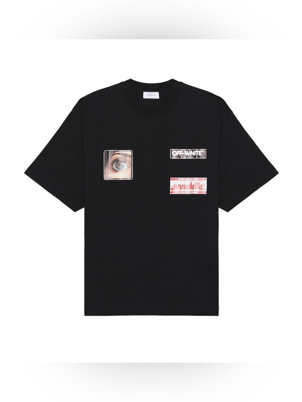 OFF-WHITE T-Shirt Black SMALL Graphic Eye Logo skate Crew Short Sleeve Relaxed